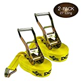 2 Tie-Down Ratchet Straps J-Hooks, 2 Heavy Duty 2" x 27' Tie-Down Ratcheting Cargo Truck Straps Wire Hook Ends, J-Hook Ratchet Strap Tie-Downs