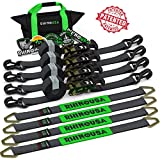 RHINO USA Heavy Duty Vehicle Tie Down Kit - 11,128lb Guaranteed Break Strength - Use for Car, Truck, UTV - (4) Premium 2" x 8' Ratchet Straps with Padded T-Handles + (4) Axle Strap Tie Downs