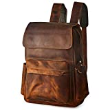 BRASS TACKS Leathercraft Men's Vintage Handmade Full Crazy Horse Genuine Leather Backpack 15.6 inch Laptop Bookbag