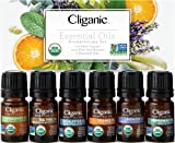 Cliganic USDA Organic Aromatherapy Essential Oils Set (Top 6), 100% Pure Natural - Peppermint, Lavender, Eucalyptus, Tea Tree, Lemongrass & Orange | Cliganic 90 Days Warranty