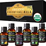 Aromatherapy Essential Oils Set from Botanic Hearth - USDA Certified Organic Essential Oils Set- Lavender, Peppermint, Eucalyptus, Orange , Lemongrass & Tea Tree Oil, Great Gift Set - 6-10 ml