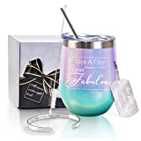Birthday Gifts for Women Christmas Gifts for Women Teen Girl Gifts Gifts for Mom Men Vacuum Insulated Wine Tumbler with Keychain Bracelet Glitter 12oz