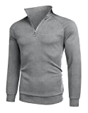 COOFANDY Men's Quarter Zip Sweatshirt Lightweight Mockneck Pullover Regular Fit Long Sleeve Sweater Grey