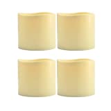 Flameless Candles 3 x 3 inches (Set of 4), Flickering LED Candles, Battery Operated Outdoor Indoor Fake Candles, Amber Flame Plastic Pillar Votive Candles with Cycling 8 Hours ON/16 Hours Off Timer