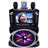 Karaoke USA GF845 Complete Karaoke System with 2 Microphones, Remote Control, 7 Color Display, LED Lights - Works with DVD, Bluetooth, CD, MP3 and All Devices