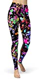 sissycos Women's 80s Leggings Artistic Splash Printed Buttery Soft Stretchy Pants (Large, Color Splash Black)