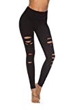 DIBAOLONG Womens High Waist Yoga Pants Cutout Ripped Tummy Control Workout Running Yoga Skinny LeggingsBlack XL