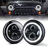 Xprite LED Headlights w/ Hi&Lo Beam and Turn Signal Light, DRL Halo Ring Headlamp Compatible with Jeep Wrangler JK TJ LJ 1997-2018, 90W LED Chip
