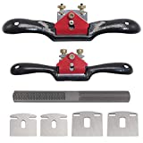 KOOTANS 2pcs 9" 10" Adjustable Spokeshave, with Replacement Blades and 4-Way Rasp File, Manual Planer with Flat Base, Perfect for Planing Trimming, Wood Working Deburring Tools