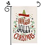 Garden Flag Christmas Holly Jolly Decoration 12 x 18 Inches Double Sided Burlap Winter Holiday Garden Flags for Home Yard Outdoor Decor