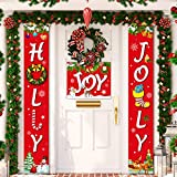 3 Pieces Christmas Porch Sign Banners Red Holly and Jolly Hanging Banner for Xmas Decorations Christmas Banners Front Porch for Winter Holiday Party Decorations Indoor Outdoor