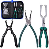 Glarks 3Pcs Fuel Line Pliers Set, 9 Inch Fuel Filter Caliper Hose Pipe Clamp Clip and 80 Degree Disconnect Pliers Set for Auto Maintenance