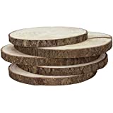 KARAVELLA Large Wood Slices for Centerpieces - 5 Pack Wood Centerpieces for Tables, 11 to 13 inches, Rustic Wedding Centerpiece, Natural Wood Slabs w/Cracks & bark Loss