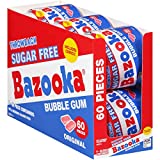 Bazooka Sugar Free Bubble Gum - 60 Count To Go Cup (Pack of 6) Pink Chewing Gum in Original Sugarless Flavor - Fun Old Fashioned Candy for Kids