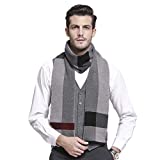 RIONA Men's Winter Cashmere Feel Australian Wool Soft Warm Knitted Scarf with Gift Box(Black Grey)