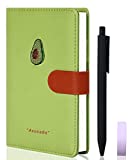 Cute Pocket Notebook Leather Diary with Pen Fruit Mini Hardcover Notebook A6 Leather Avocado Journal for Girl Boy Notebooks for Note Taking Refillable Journal, Green Avocado