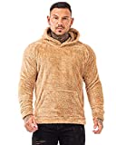 Mens Fleece Hooded Sweatshirt Fashion Furry Sherpa Sweater Men FurryWinter Sweatshirt Khaki XXL