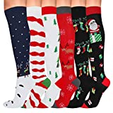 6 Pair Christmas Compression Socks for Women & Men, Knee High Compression Socks 20-30 mmHg for Nurses, Travel, Pregnancy, Christmas(L/XL)