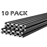 Prolee 10 Pack 2020 T Slot Aluninum Extrusion European Standard with 400mm/15.75 Inches Length, Anodized Linear Rail for 3D Printer and CNC DIY, Black