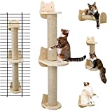 Wall Mounted Cat Scratching Post - Sisal Cat Scratcher Solid Wood Cat Wall Shelves Steps Cat Furniture for Indoor Large Cats Kittens, 38 Inch Tall Cat Ladder Post Tree in Mutil- Assembly Ways