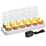 Esup Rechargeable Candles Flameless Flickering Candles Tealights 12pcs/Set with White Base, Decoration Parties, Weddings, Bar, Family, Dinner Outdoor Picnic (No Remote Control)