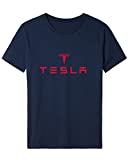 Mens Tesla Red Logo T-Shirt Mens Cotton Short Sleeve with Free mask (Small, Navy)