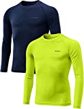 TSLA Kid's & Boy's Cool Dry Long Sleeve Compression Shirts, Athletic Workout Shirt, Sports Base Layer T-Shirt, 2pack Navy/Neon Yellow, 12