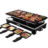 CUSIMAX Raclette Grill Electric Grill Table Portable 2 in 1 Korean BBQ Grill Indoor & Cheese Ractlette, Reversible Non-stick plate, Crepe Maker with Adjustable temperature control and 8 Paddles