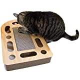 Furhaven Pet Furniture for Cats and Kittens - Rectangular Corrugated Cat Scratcher Interactive Busy Box Pet Toy with Catnip, Tan Woodgrain, One Size