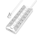 Power Strip with USB, Individual Switches, TESSAN 12 Outlets and 3 USB Ports, Long Extension Cord 6 Feet with Surge Protector for Home, Dorm and Office Accessories, 1700J, Gray