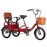 YYOBK Adult Recumbent Bike, Foldable Tricycle for Elderly,Complete Cruiser Bike,Comfort Bikes for Seniors,Three-Wheeled Bicycles with Shopping Basket and Back Seat,16-Inch Trike Wheels (Color : Red)