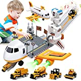 Toys for 3 Year Old Boys,Airplane Toy Set with 4 Mini Construction Cars,Educational Toddler Toys Transport Planes with Lights and Sounds,Great Birthday Gifts Kids Toys for 3 4 5 6 Year Old Boys Girls
