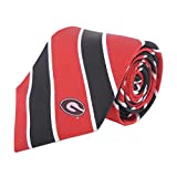 NCAA Georgia Bulldogs Mens Woven Silk Thin Stripe Collegiate Logo Tie 2, Red and Black, One Size