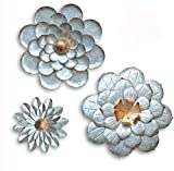 GIFTME 5 Galvanized Flowers Wall Decor Set of 3 Metal Flower Wall Art