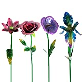 Metal Flower Garden Stake Cute Metal Flower Stick Art Ornament Decor Spring Floral Outdoor Flower Garden Stakes, 4 Pcs