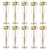 NUPTIO 10 Pcs 23.75 inches Gold Vases for Centerpieces Tall Crystal Metal Vase Flower Stand Holders Wedding Centerpiece Chandelier for Reception Tables Wedding Supplies