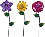 Topadorn Floral Garden Stake Outdoor Glow in Dark Plant Pick Water Proof Metal Flower Stick Décor for Lawn Yard Patio,3 asst