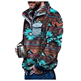 Sweatshirts for Men Fuzzy Sherpa Pullover Sweatshirts Winter Warm Plaid Aztec Printed Turtleneck Sweaters Coats