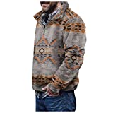 KEEYO Mens Fleece Jackets Plaid Aztec Printed Quarter Zip Button Fuzzy Sherpa Pullover Sweatshirts Warm Winter Outerwears(Brown,XX-Large)