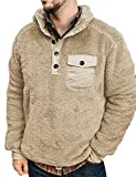 Mens Fuzzy Fleece Sherpa Outwear Long Sleeve Winter Coats Stand Collar Pullover Sweatshirt Apricot M