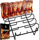 MOUNTAIN GRILLERS Rib Racks for Smoking - BBQ Rib Rack for Gas Smoker or Charcoal Grill - Non Stick Standing Rib Rack for Grilling & Barbecue - Holds 5 Baby Back Ribs - Black