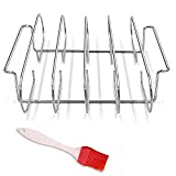 OurWarm Rib Rack for Smoking, Stainless Steel Roasting Stand with Oil Brush, Non-Stick BBQ Rib Rack for Smoker or Charcoal Grill Holds 4 Rib Racks for Grilling &Barbecuing, Oven and Grill