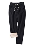 Gihuo Women's Winter Track Pants Sherpa Lined Sweatpants Athletic Joggers Pants (2# Black, Small)