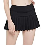 HonourSex Black Women Tennis Skirt Pleated Golf Skirts with Pockets Skort Workout Sports Hiking S