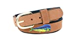 ZEP-PRO Men's Tan Leather Embroidered Dolphin Belt, 34-Inch, Tan/Navy