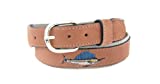 Zep-Pro Men's Tan Leather Embroidered Sailfish Belt, 38-Inch, Tan/Buff