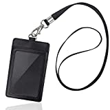Arae Card Holder Vertical PU Leather Badge Holder with 1 Clear ID Card Window 1 Card Slot and 1 Neck Lanyard for Office/School ID Credit Card Driver License - Black