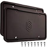 Solid Silicone Black License Plate Frame Covers 2 Pack- Front and Back Car Plate Bracket Holders. Rust-Proof, Rattle-Proof, Weather-Proof ( Black).