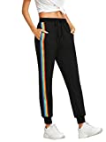 SweatyRocks Women's Drawstring Waist Striped Side Jogger Sweatpants with Pockets Black Medium