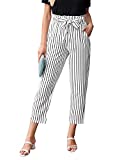 GRACE KARIN Women's Striped Elastic High Waist Slim Fit Loose Casual Cropped Pants with Belt